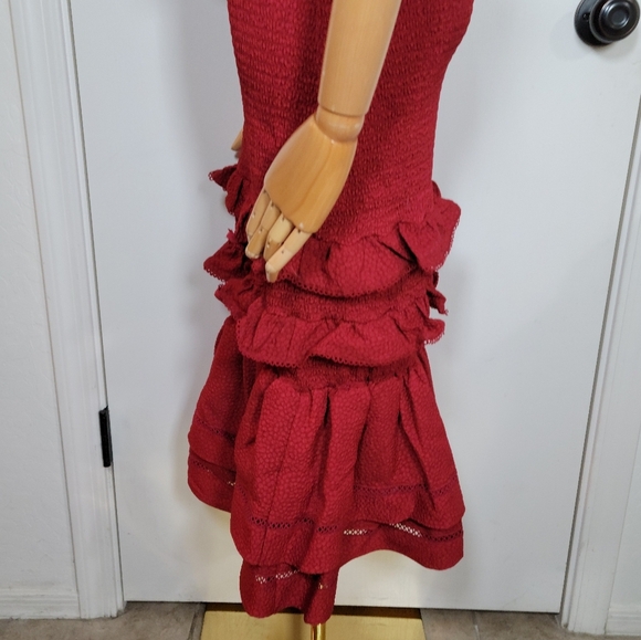 Rachel Parcell Red Smocked Midi Dress Size Small Holiday Christmas Party Dress - Picture 5 of 10